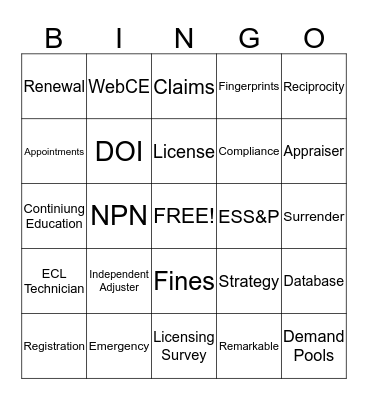 Enterprise Claims Licensing BINGO! Bingo Card