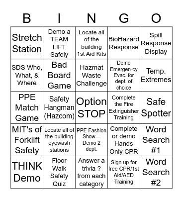 SAFETY Bingo Card