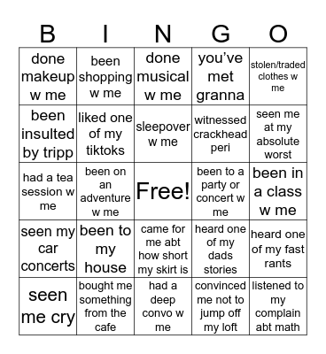 PPERK’S BINGO GAME Bingo Card
