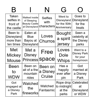 Disney Family Bingo Card