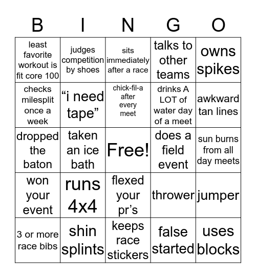 Runners Bingo Card