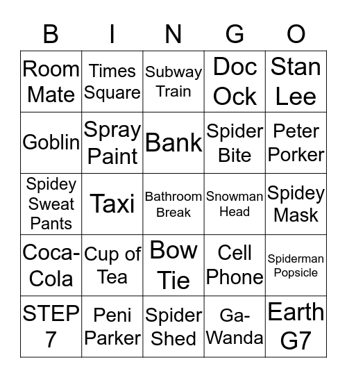 SPIDER MAN - Into the Spider-Verse Bingo Card