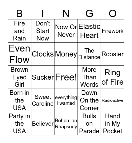 Music Bingo Card