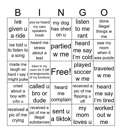 holly’s bingo 🦔🖖🏿 Bingo Card