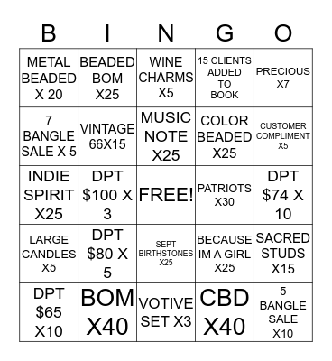 SEPTEMBER WEEK ONE!! Bingo Card