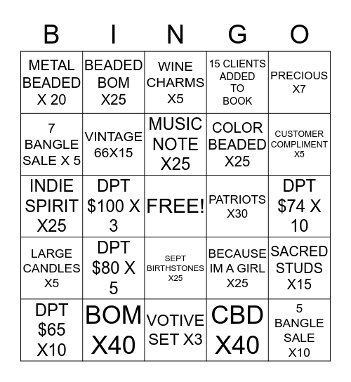 SEPTEMBER WEEK ONE!! Bingo Card