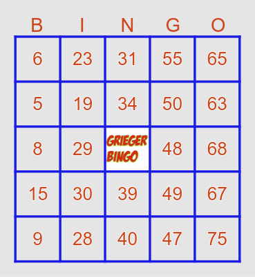 GRIEGER FAMILY BINGO Card