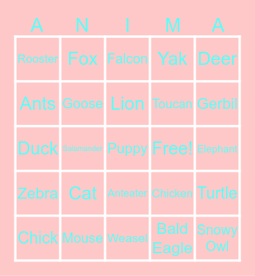 Animal bingo Card