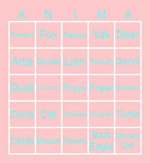 Animal bingo Card
