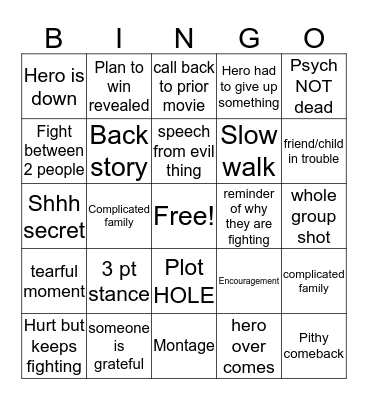 Marvel Bingo Card