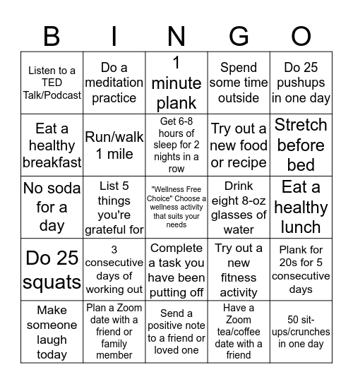 CCE Community: Promoting Wellness Bingo! Bingo Card