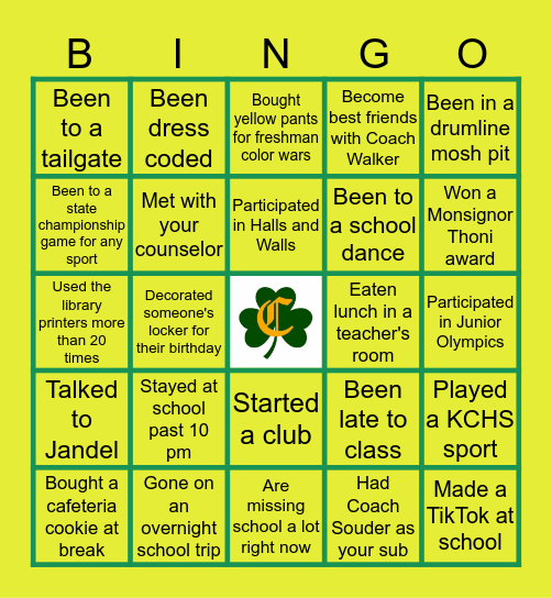 KCHS Student Bingo Card