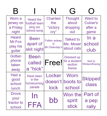 RIVER RIDGE Bingo Card