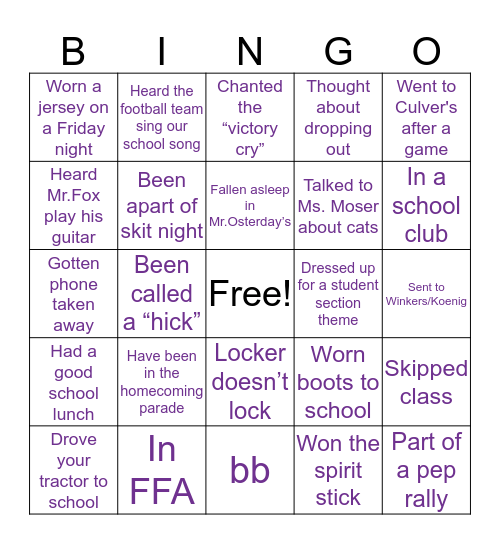 RIVER RIDGE Bingo Card