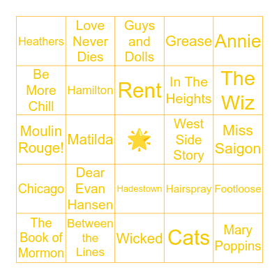 Broadway Musicals 🎶 Bingo Card