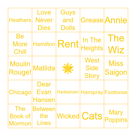 Broadway Musicals 🎶 Bingo Card
