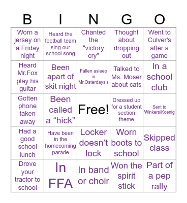 River Ridge Bingo Card
