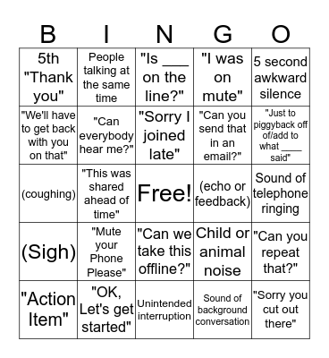 Conference Call Bingo April 2020 Bingo Card