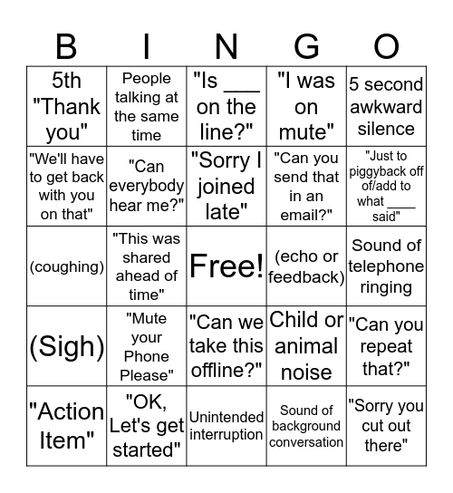 Conference Call Bingo April 2020 Bingo Card