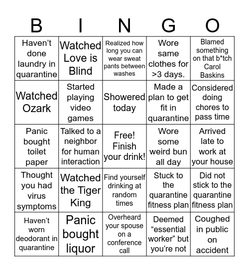 Post Quarantine BINGO! Bingo Card