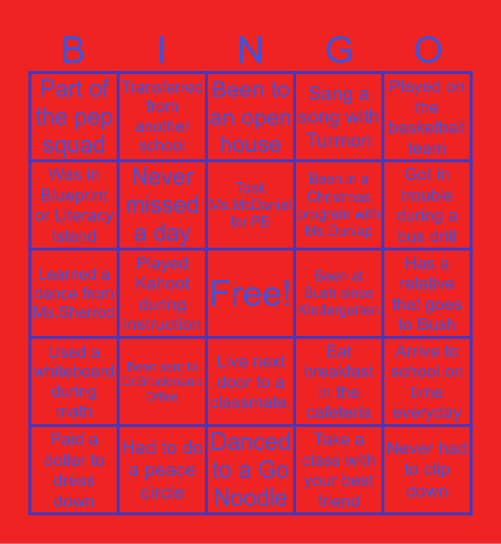 Bingo: Gordon Bush Edition Bingo Card