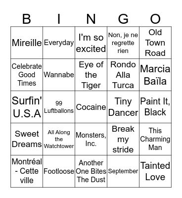 Bingo musical Bingo Card
