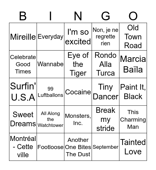 Bingo musical Bingo Card