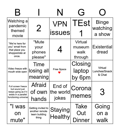 Remote Work Bingo Card