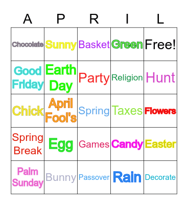 April Things Bingo Card