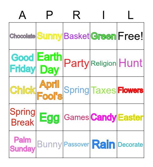 April Things Bingo Card