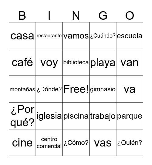 Español 1: 4A Bingo Card