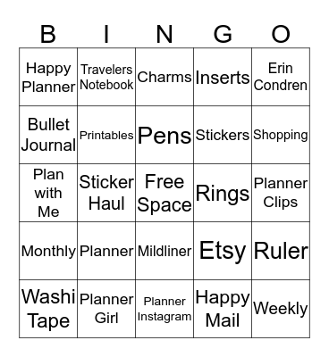 Planner Bingo Card