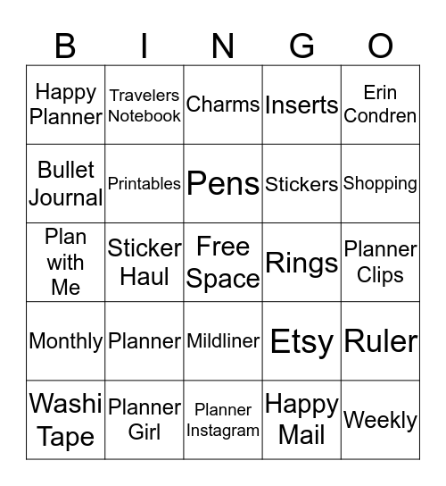 Planner Bingo Card