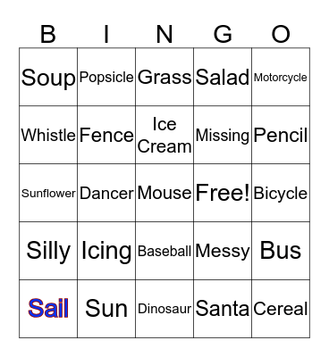 "S" Bingo Card