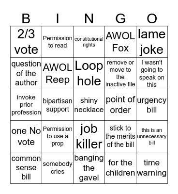 End of Session Bingo Card