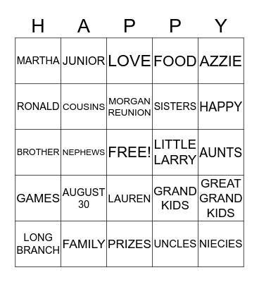 MORGAN   REUNION Bingo Card