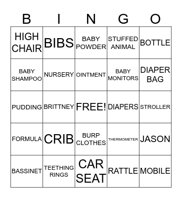 Baby Shower Bingo Card