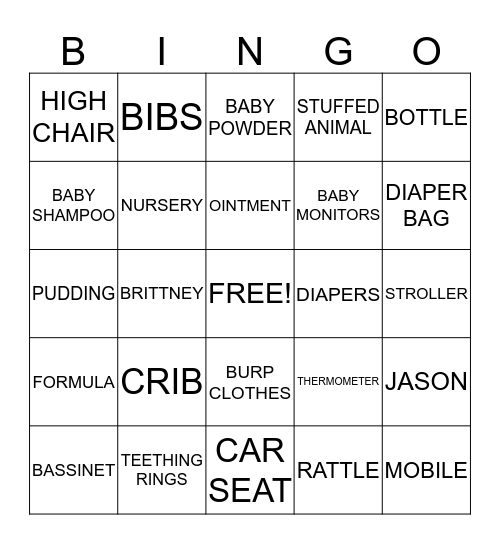 Baby Shower Bingo Card