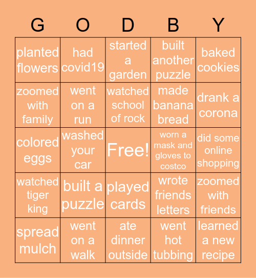 Quarantine bingo Card