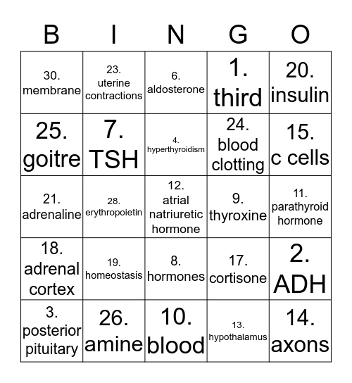 Endocrine Bingo Card