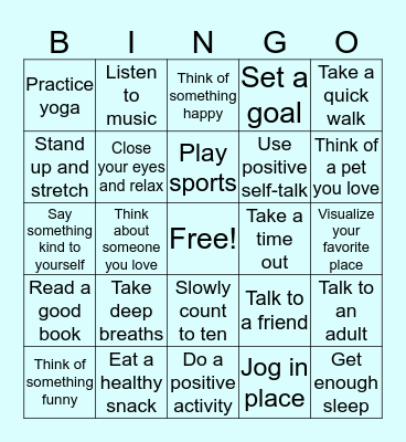 Coping Skills Bingo Card