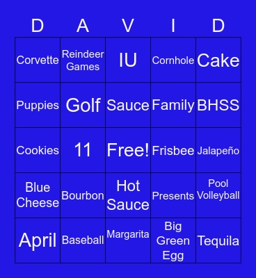 Dave’s Birthday Bingo Card