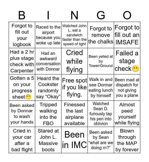 Life at the Academy Bingo Card