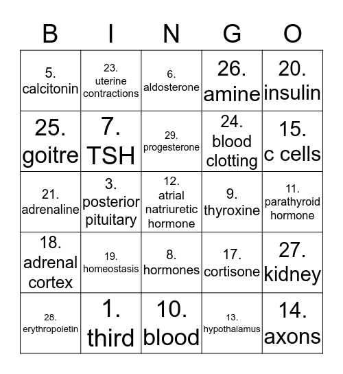 Endocrine Bingo Card