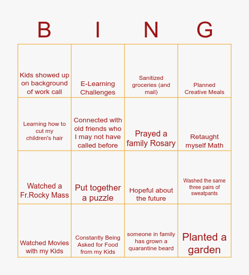 Northridge Middle School Parent BINGO Card