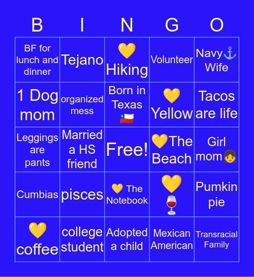 Twining Bingo Card
