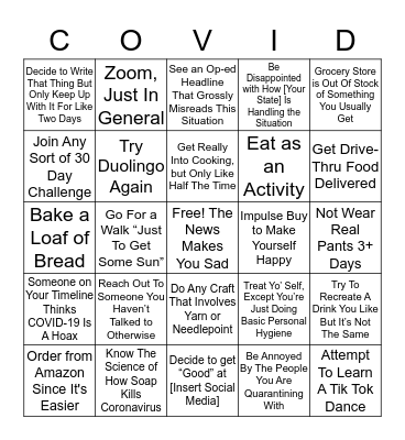 Quarantine Bingo Card