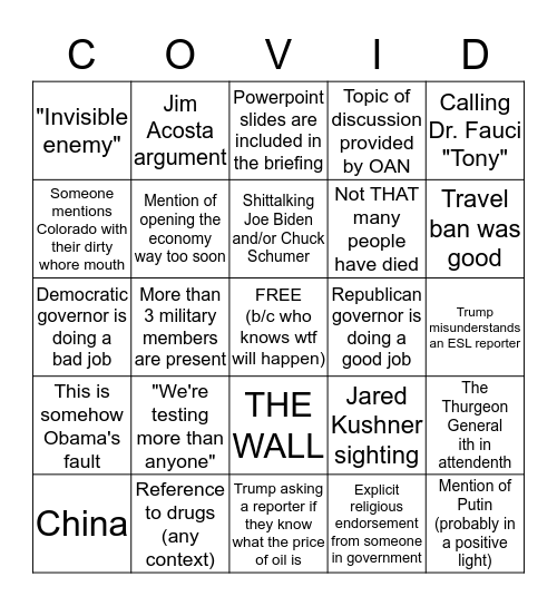 COVID-19 Press Conference Bingo! Bingo Card