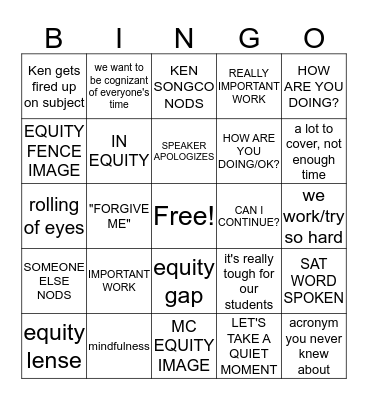 EQUITY BINGO Card
