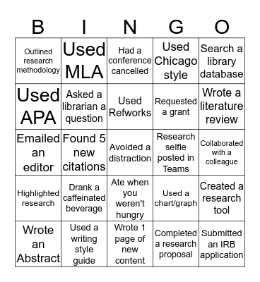 Research Bingo Card